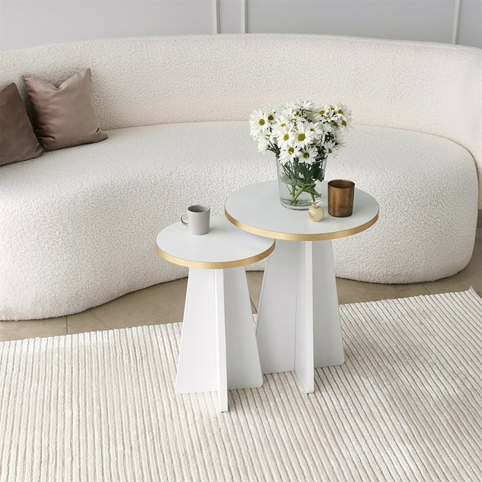 Hanah Home Mushroom 2 - Juego de mesas de centro, Dorado y Blanco Hanah Home Mushroom 2 - Juego de mesas de centro, Dorado y Blanco